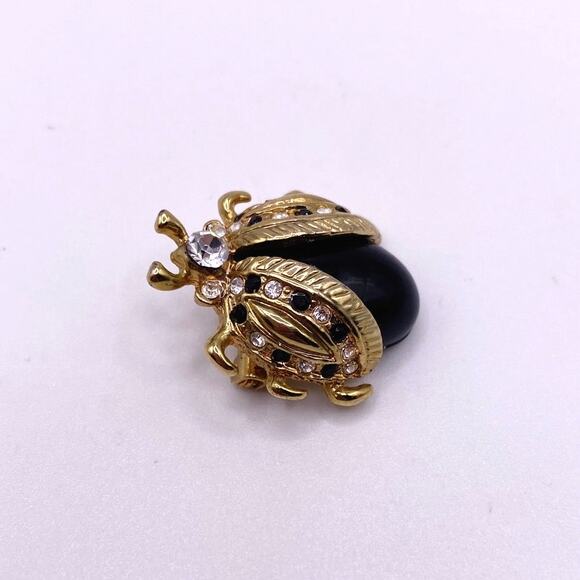 Vintage Lady Bug Brooch Pin Black and Gold Tone - Picture 5 of 6